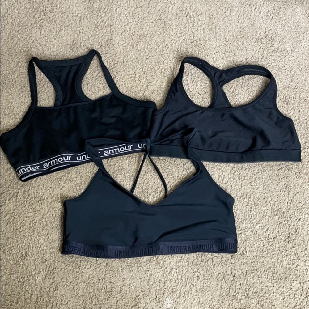 Bundle of three black sports bras